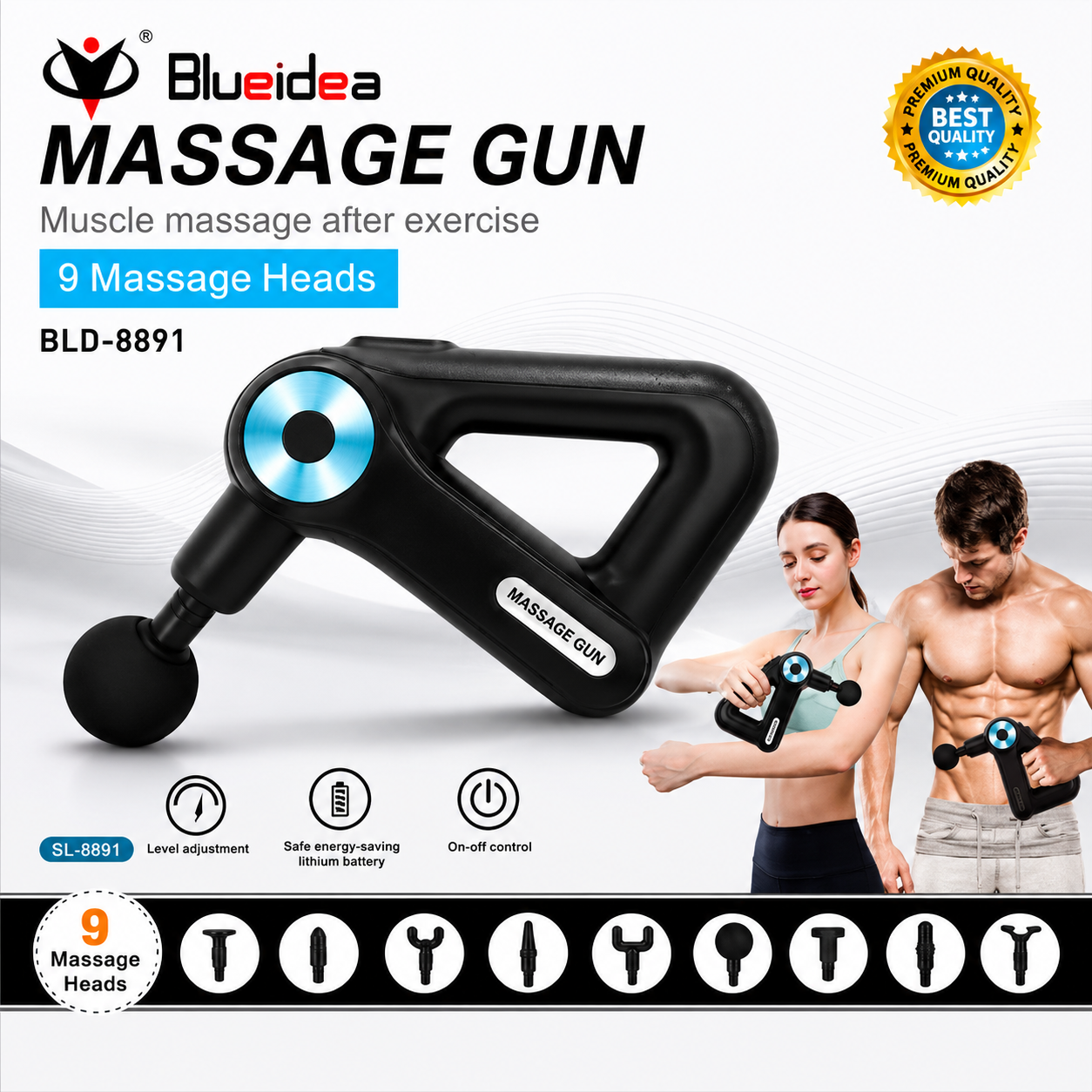 Professional Deep Tissue Massage Gun BLD-8891 with 9 Massage Heads – Rechargeable Handheld Muscle Massager for Pain Relief, Muscle Recovery, Sports Therapy & Full Body Relaxation