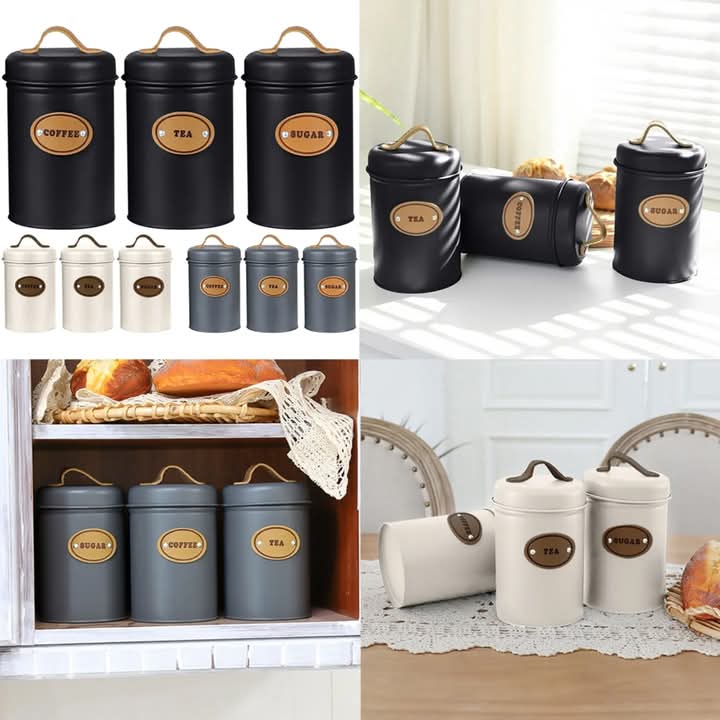 3 Pcs Kitchen Counter Top Metal Jar Set