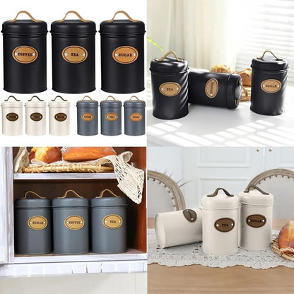 3 Pcs Kitchen Counter Top Metal Jar Set