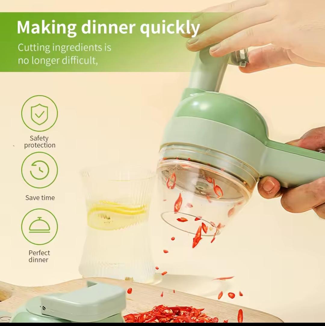 Chop, Mince & Slice in Seconds – 4 in 1 Handheld Electric Vegetable Cutter