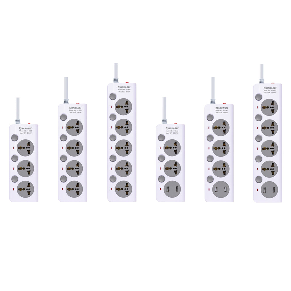 Hakasei H-1833 power strip with individual switch universal outlets