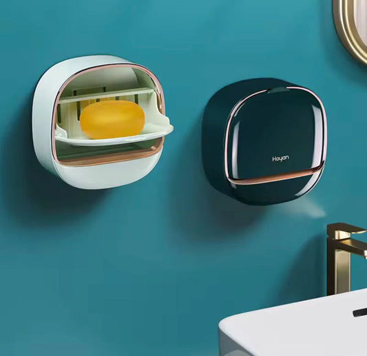 Wall Mounted Soap Box With Flip Cover, Soap Holder With Drainage Tray, Soap Holder With Lid