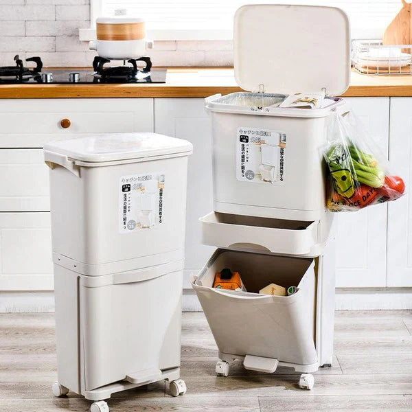 3 Layer Storage Trash Bin With Wheels