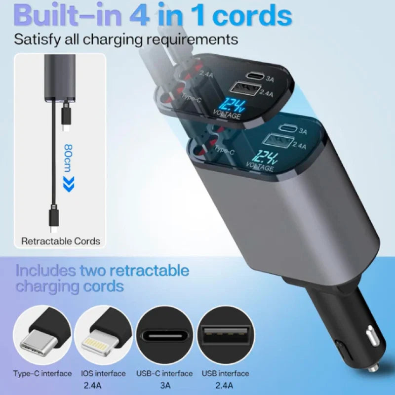 4 In 1 Retractable Car Charger