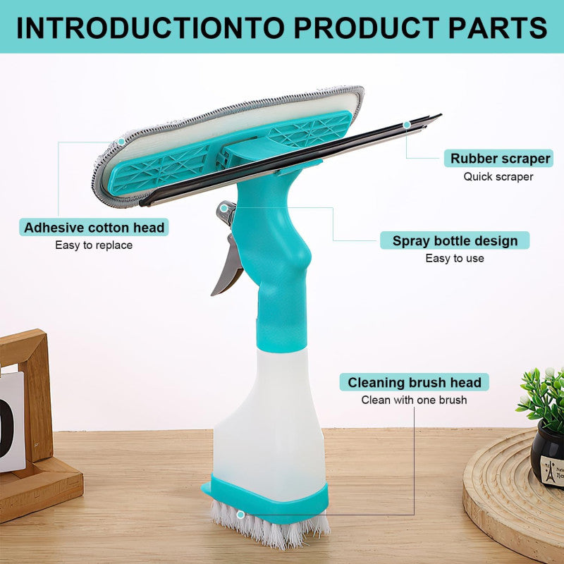 4 In 1 Double Sided Window Cleaning Squeegee With Spray Bottle