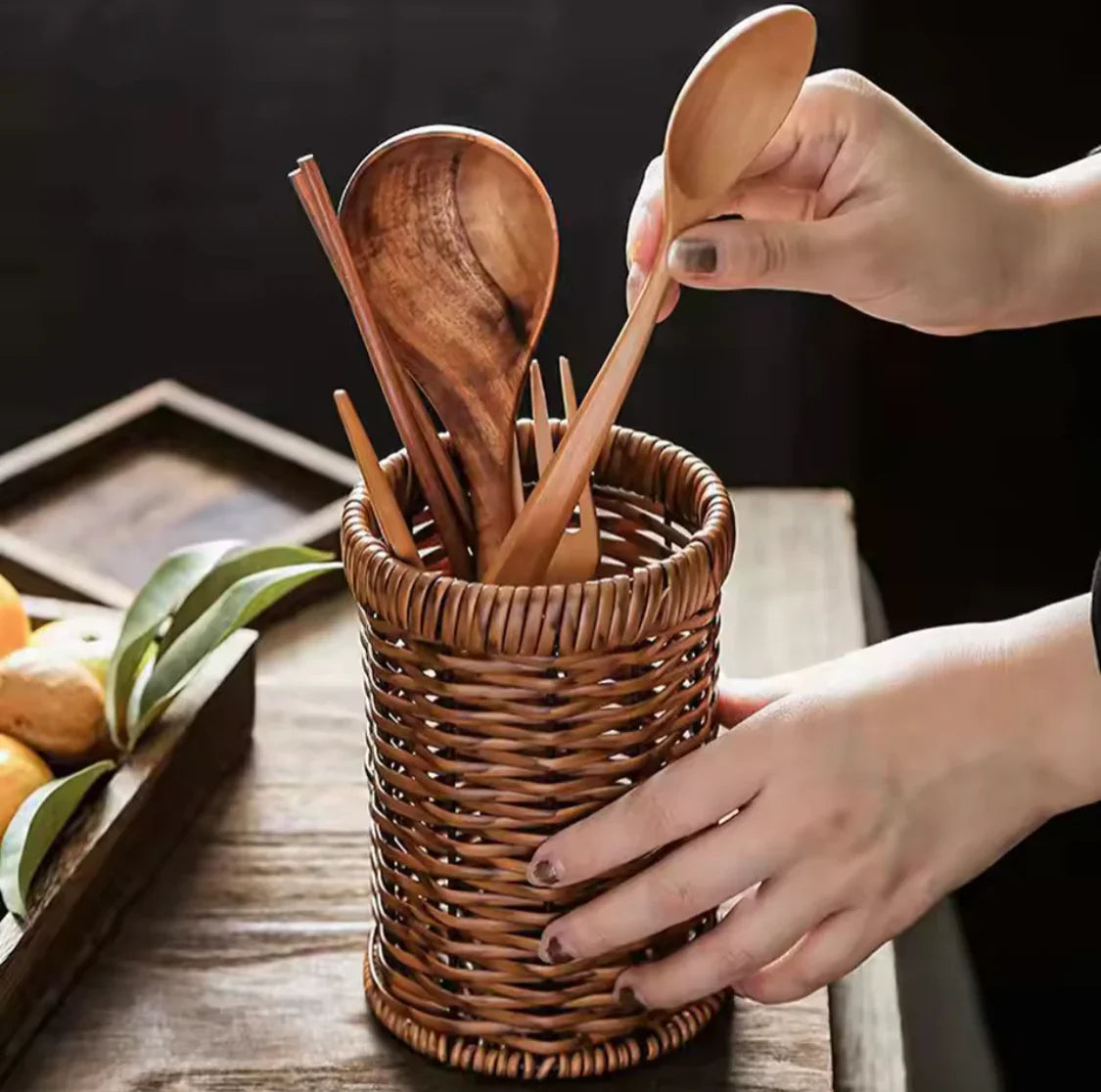 Imitation Rattan Chopstick Holder, Cutlery Utensil Organizer, Spoon Fork Chopsticks Storage Rack
