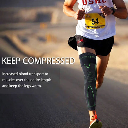 Long Leg Compression Knee Support with Adjustable Strap..