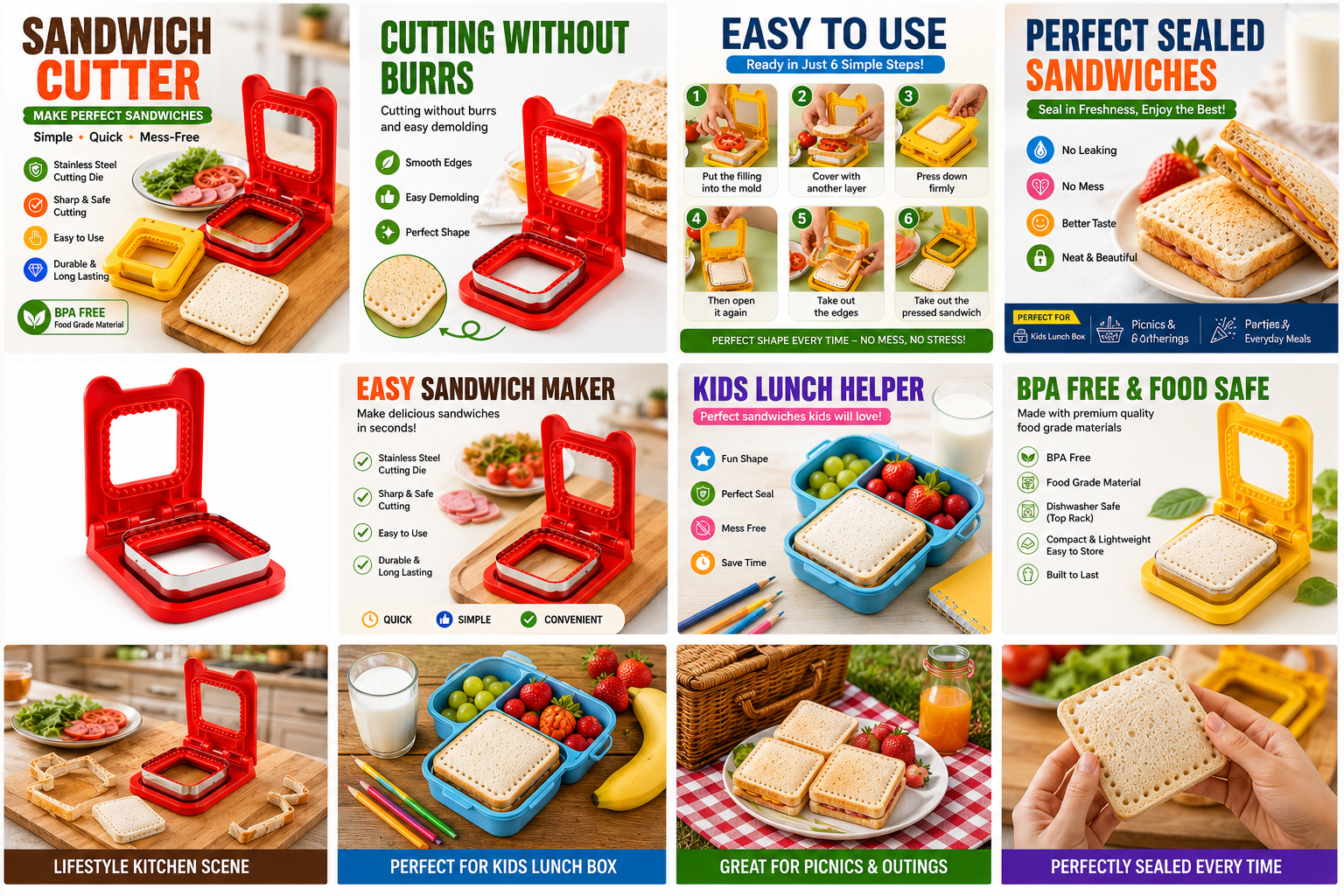 Sandwich Cutter & Sealer for Kids Lunches – Easy Uncrustable Sandwich Maker | BPA-Free Bread Cutter | Perfect Sealed Sandwich Press for Lunch Box & Snacks
