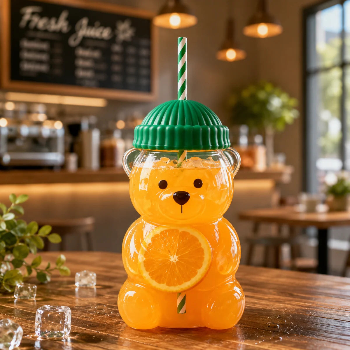 Tekzox Bear-Shaped Glass Cup – Cute Tumbler with Lid &amp; Reusable Straw
