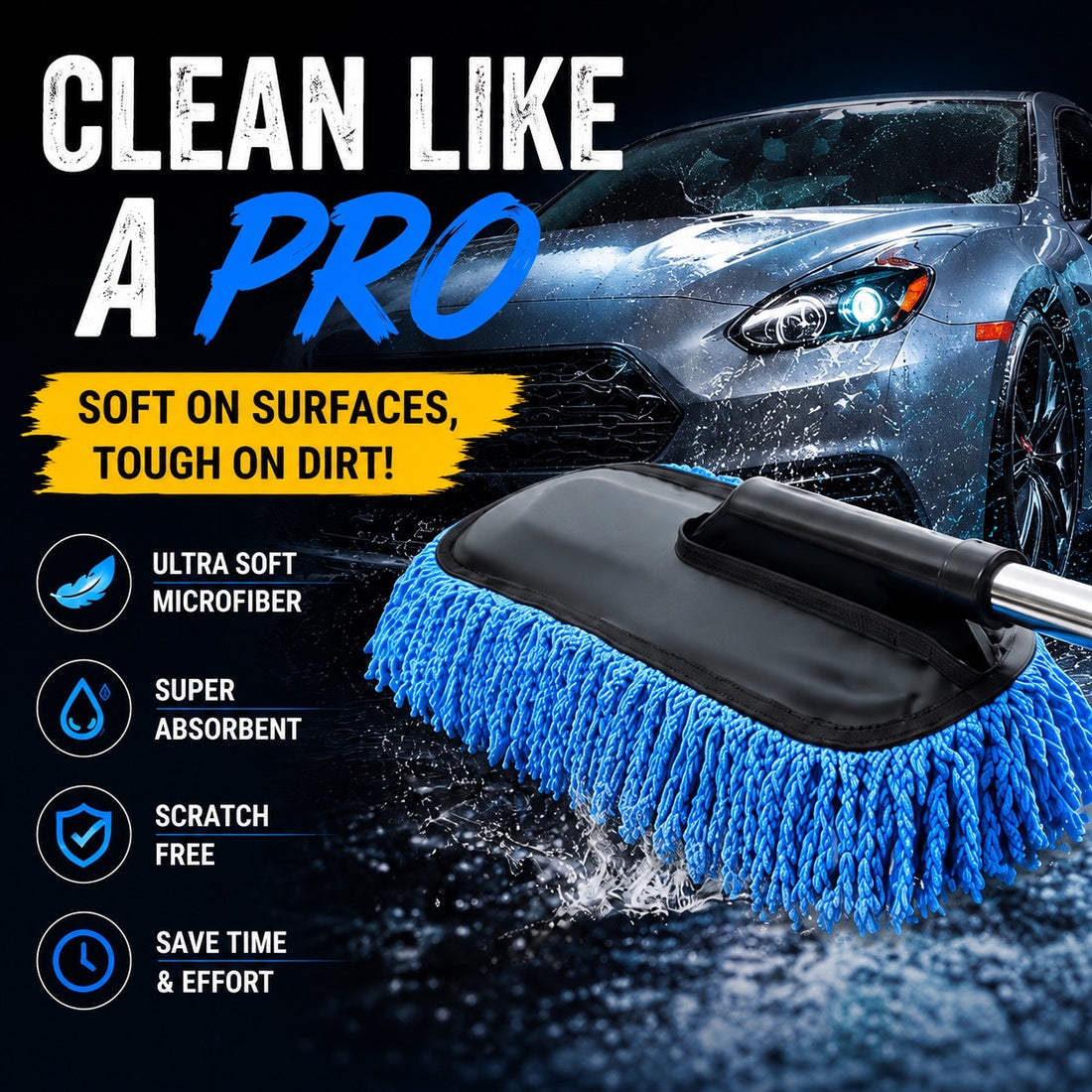 Premium Microfiber Car Wash Brush with Extendable Handle