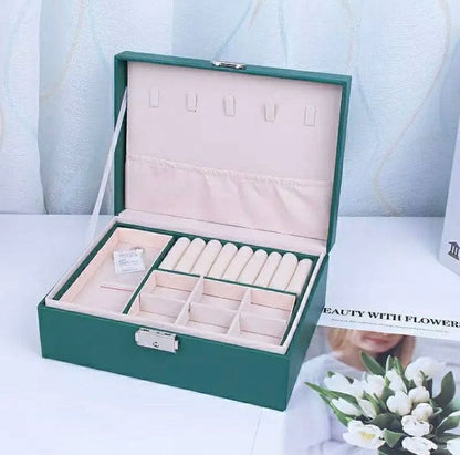 Double Layer Leather Jewellery Box, Earrings And Rings Storage Organizer