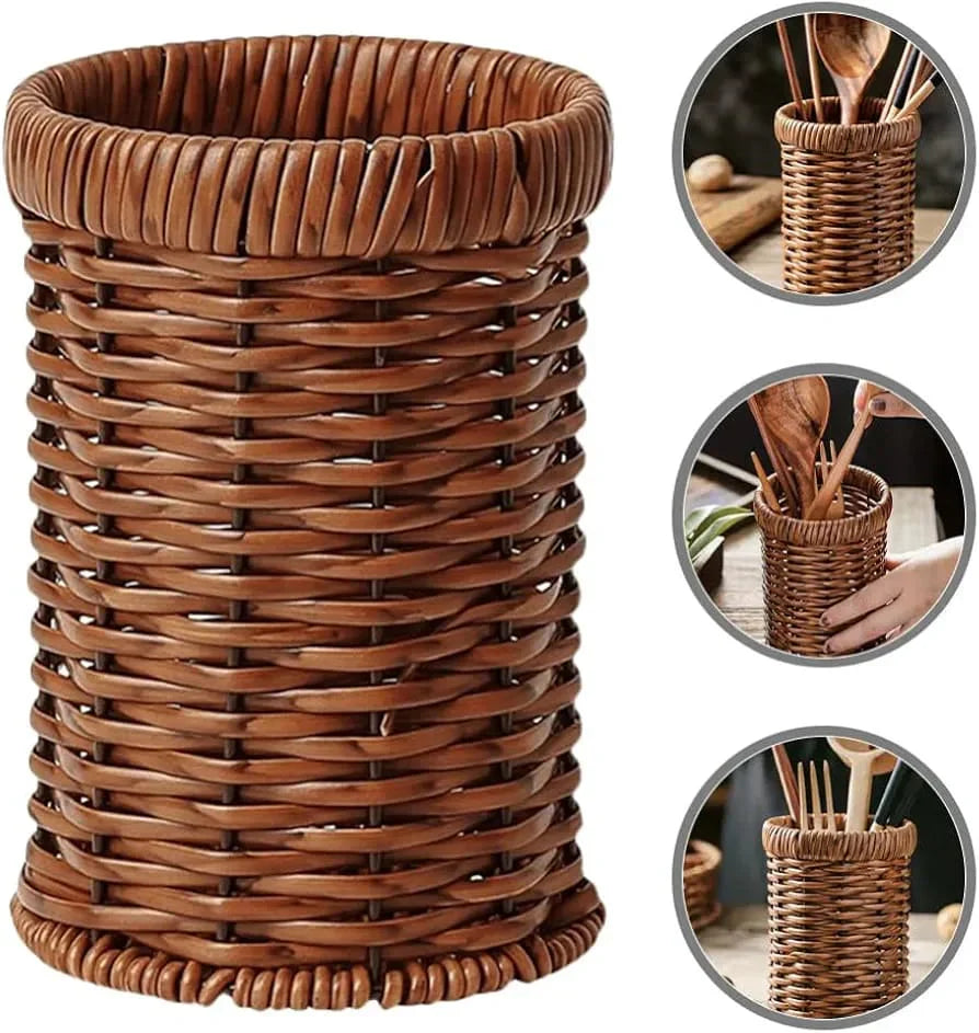 Imitation Rattan Chopstick Holder, Cutlery Utensil Organizer, Spoon Fork Chopsticks Storage Rack
