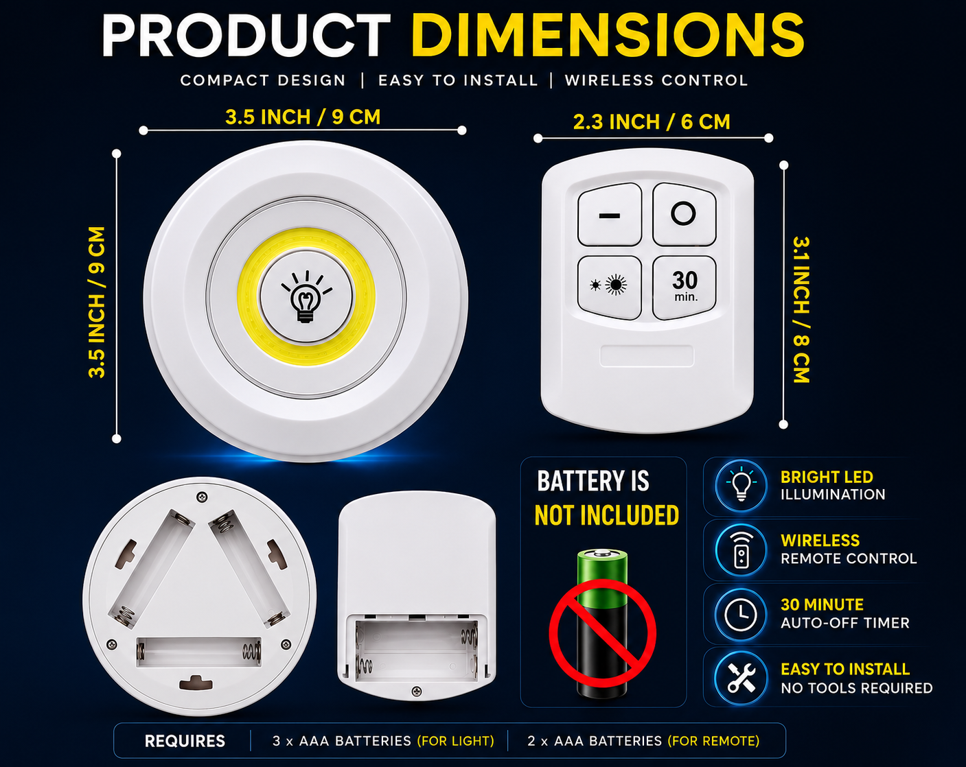 Wireless LED Tap Lights with Remote