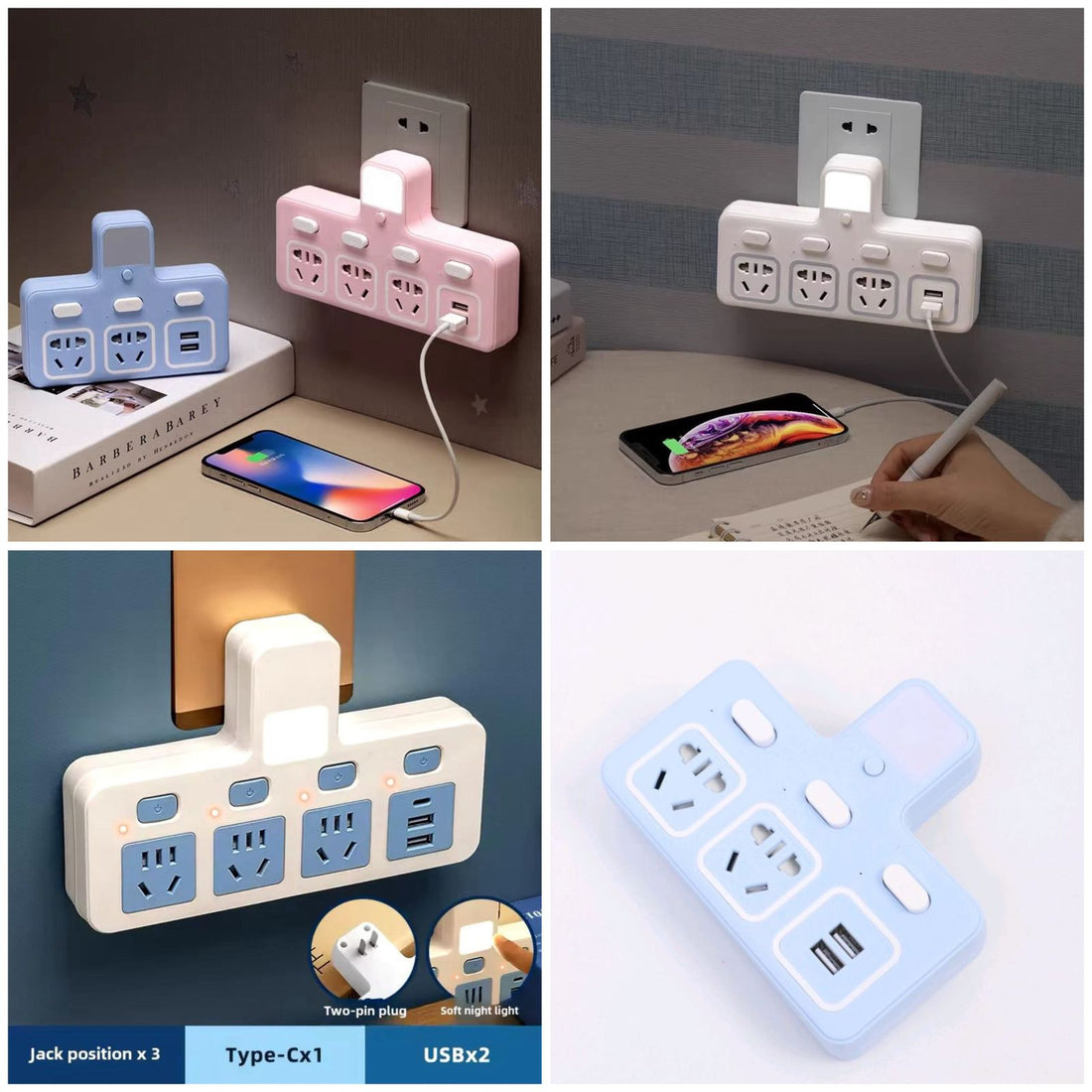 Multi-Functional Wall Socket Extension with USB Ports & Night Light