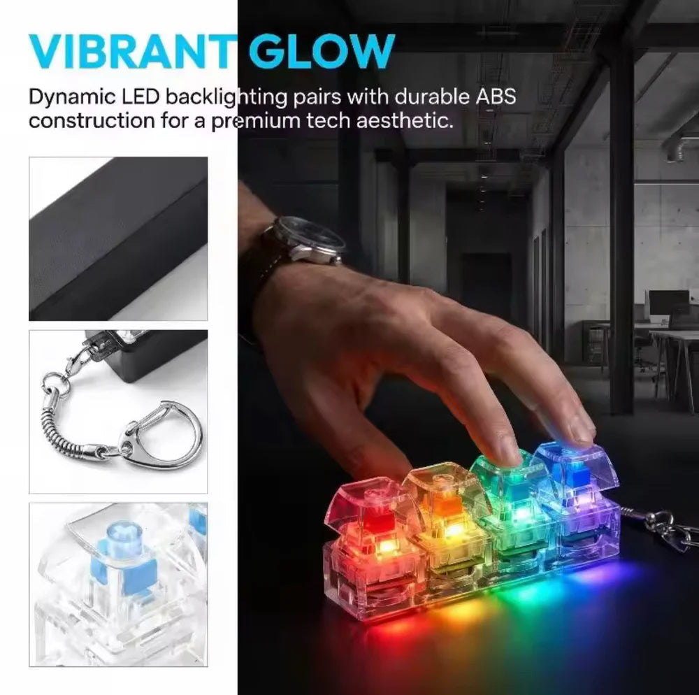 Tekzox Mini Mechanical Switch Fidget Keychain  LED Click Toy for Stress Relief
