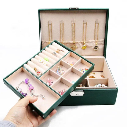 Double Layer Leather Jewellery Box, Earrings And Rings Storage Organizer