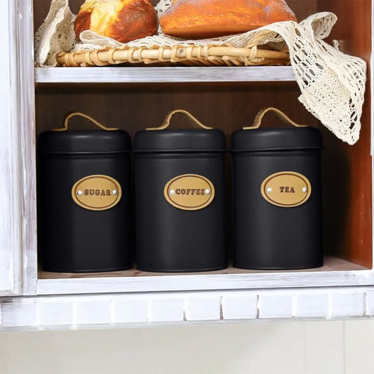 3 Pcs Kitchen Counter Top Metal Jar Set