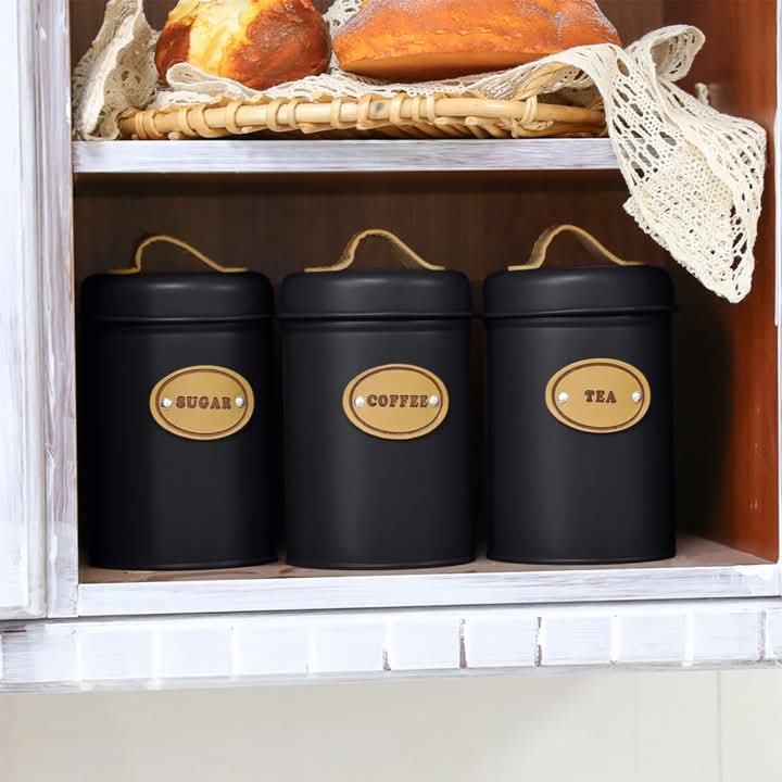 3 Pcs Kitchen Counter Top Metal Jar Set