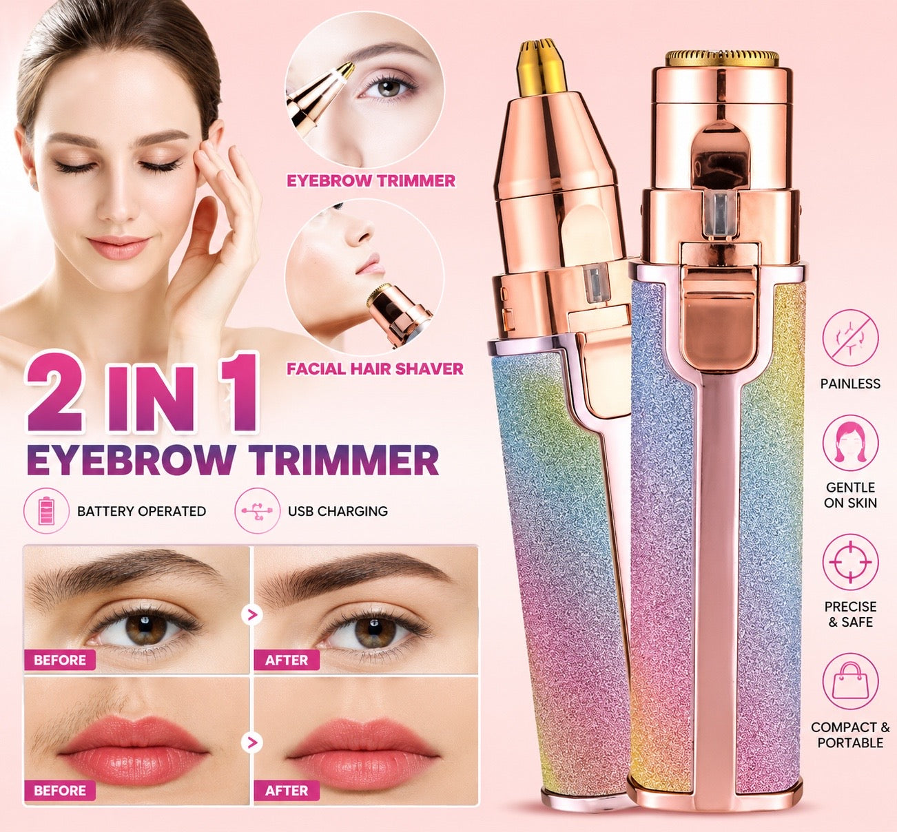 Eyebrow Trimmer & Facial Hair Remover for Women