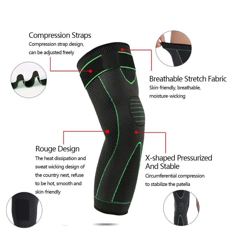 Long Leg Compression Knee Support with Adjustable Strap..