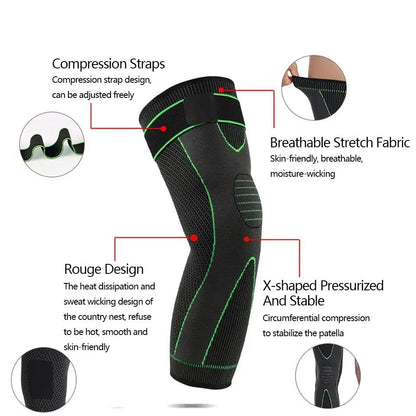 Long Leg Compression Knee Support with Adjustable Strap..