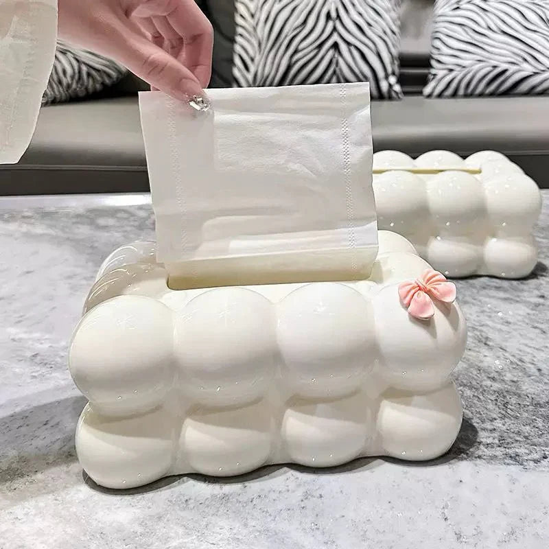 Bubble Shape Tissue Box Holder, Non Slip Ceramic Tissue Box Cover, Desktop Tissue Organizer