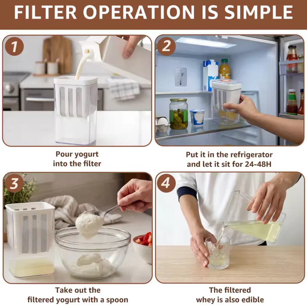 Tekzox Greek Yogurt Strainer Cup – Food-Grade Whey Separator with Lid, 1100ml