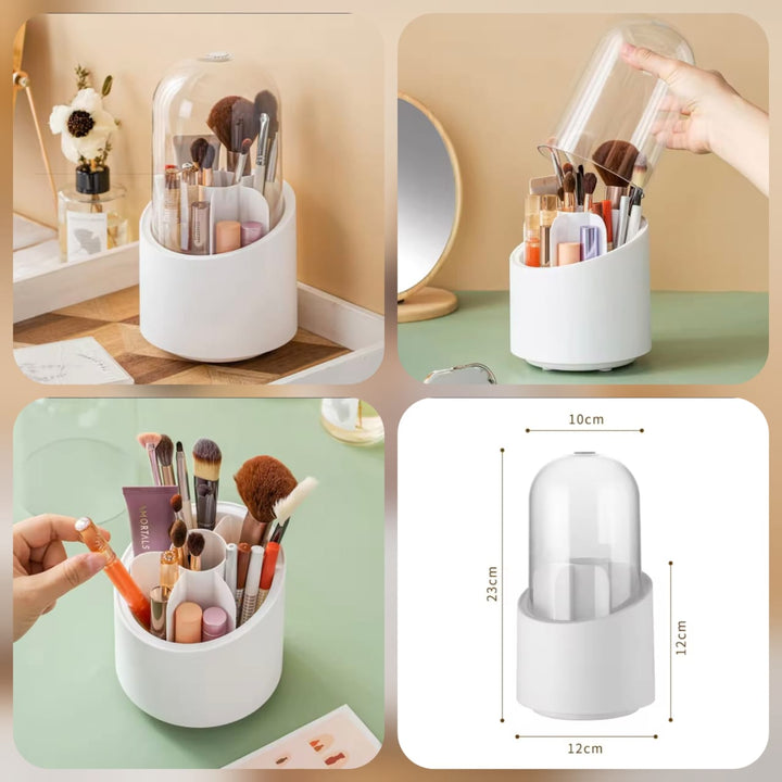 Clear Cover Makeup Brush Organizer – Rotating Cosmetic Storage Case