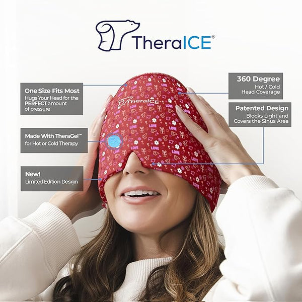 TheraICE Headache Relief Cap, Migraine Ice Pack Mask Products, Women Cooling Gel Hat, Face Cold Compress Head Wrap for Her Stress.