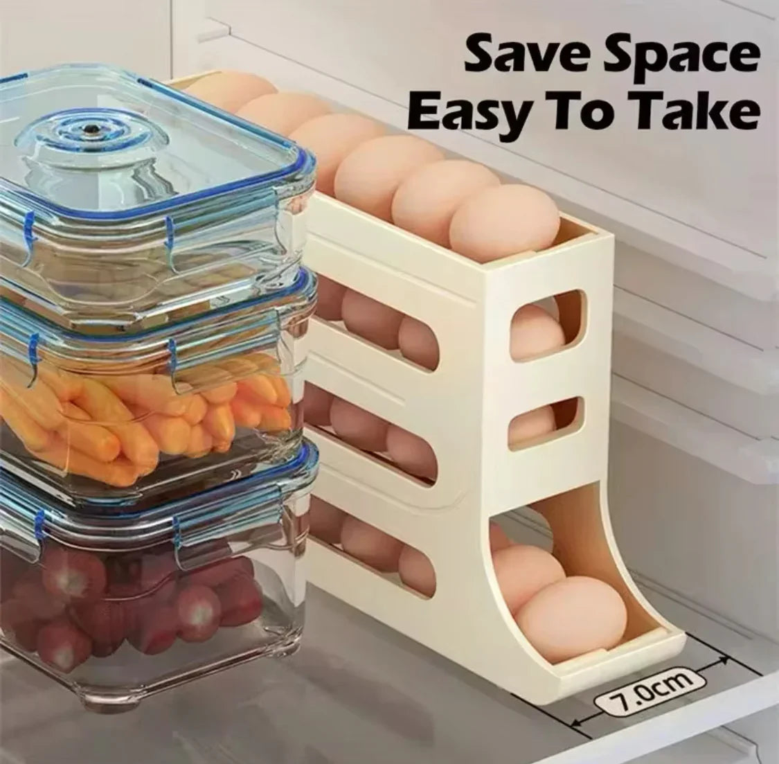 Automatic Rolling Egg Storage Box, Four Tier Egg Roller Rack, Refrigerator Egg Dispenser, Egg Basket Container