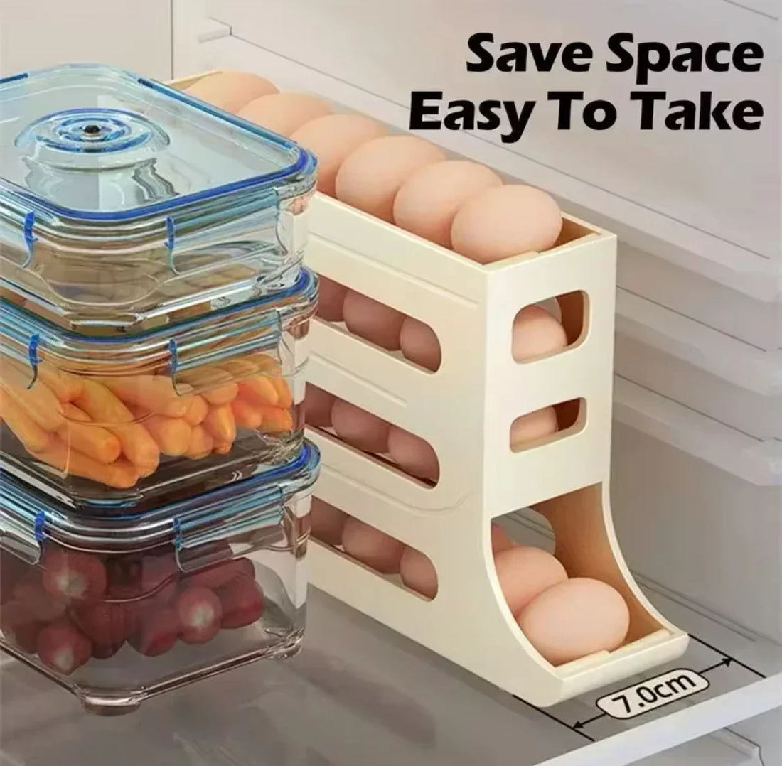 Automatic Rolling Egg Storage Box, Four Tier Egg Roller Rack, Refrigerator Egg Dispenser, Egg Basket Container