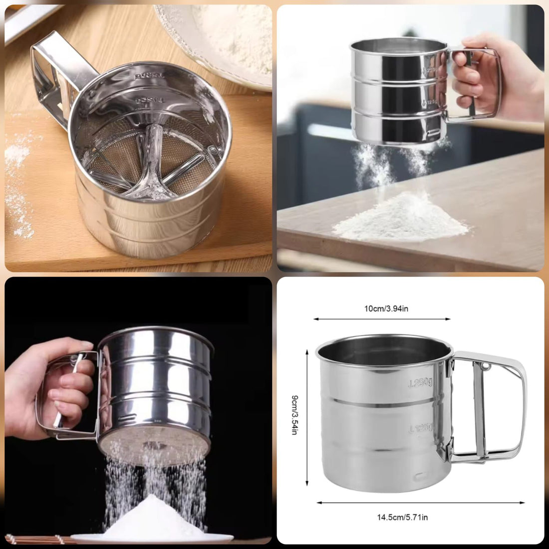 Stainless Steel Flour Sifter  Hand-Press Baking Sifter Cup