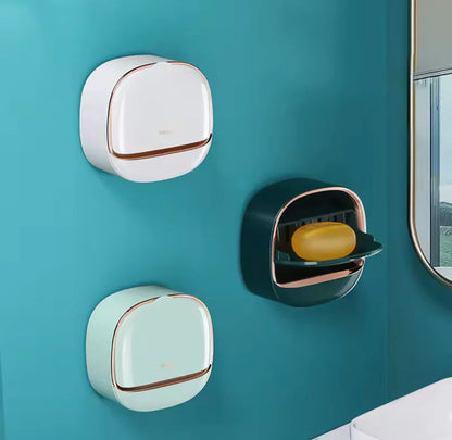 Wall Mounted Soap Box With Flip Cover, Soap Holder With Drainage Tray, Soap Holder With Lid