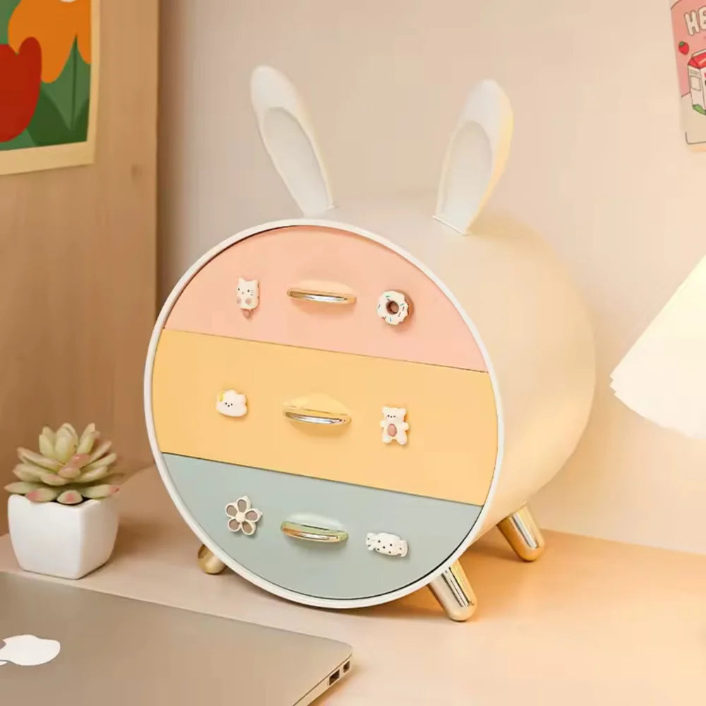 Tekzox Kawaii Rabbit Desktop Organizer – Multi-Layer Storage Box with Drawers