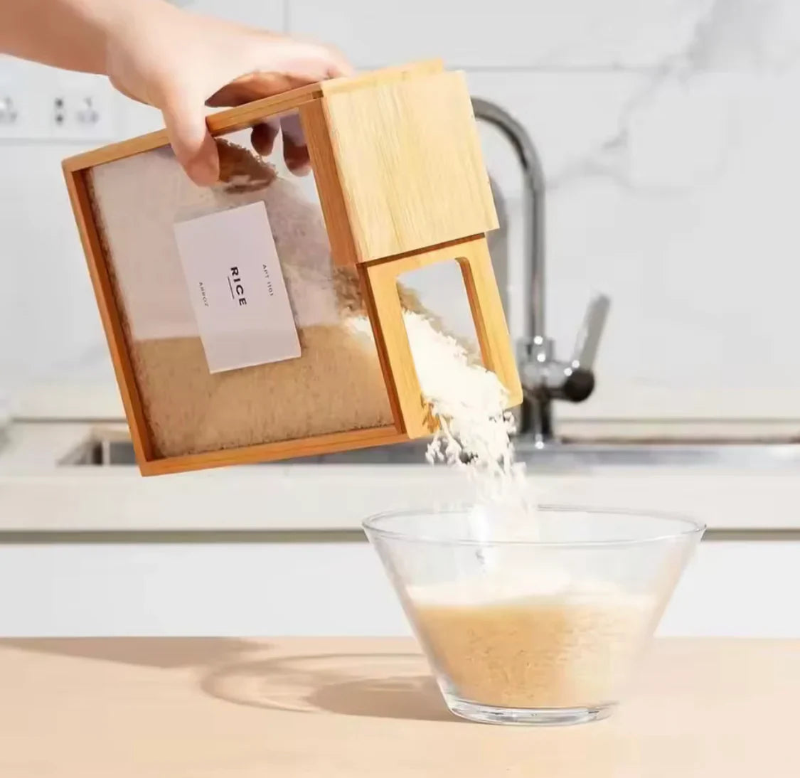 Bamboo Cereal Wood Grain Food Storage Jar, Creative Design Storage Container, Food Storage Organization