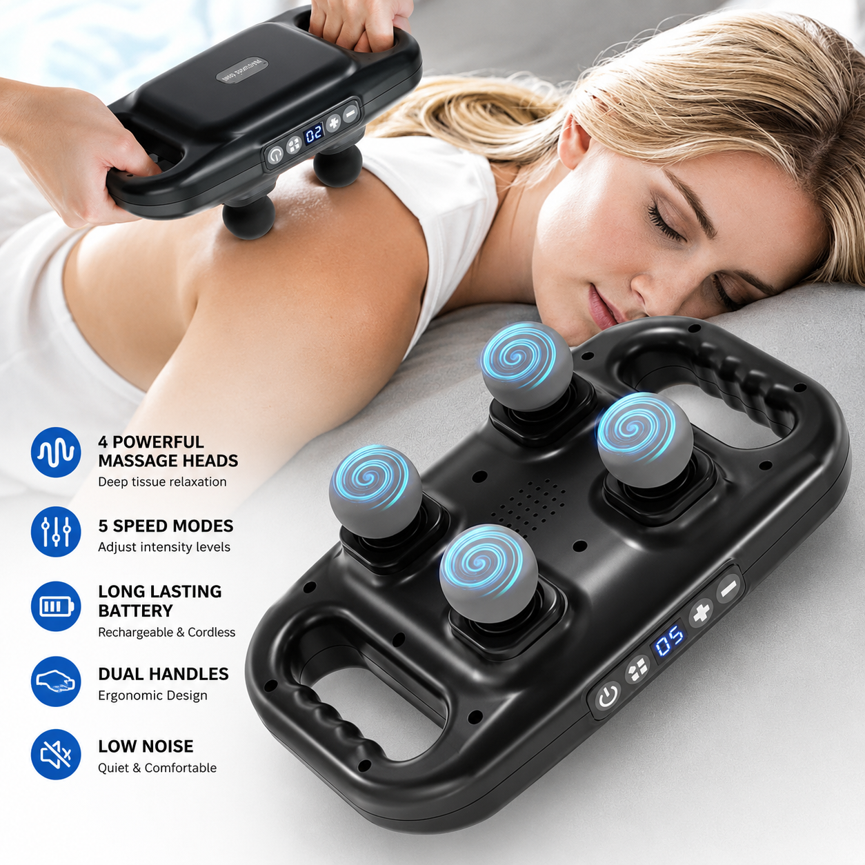 Professional 4D Deep Tissue Massager Machine – Portable Electric Muscle Relaxation Device with Adjustable Speeds, Rechargeable Battery & Full Body Pain Relief Therapy