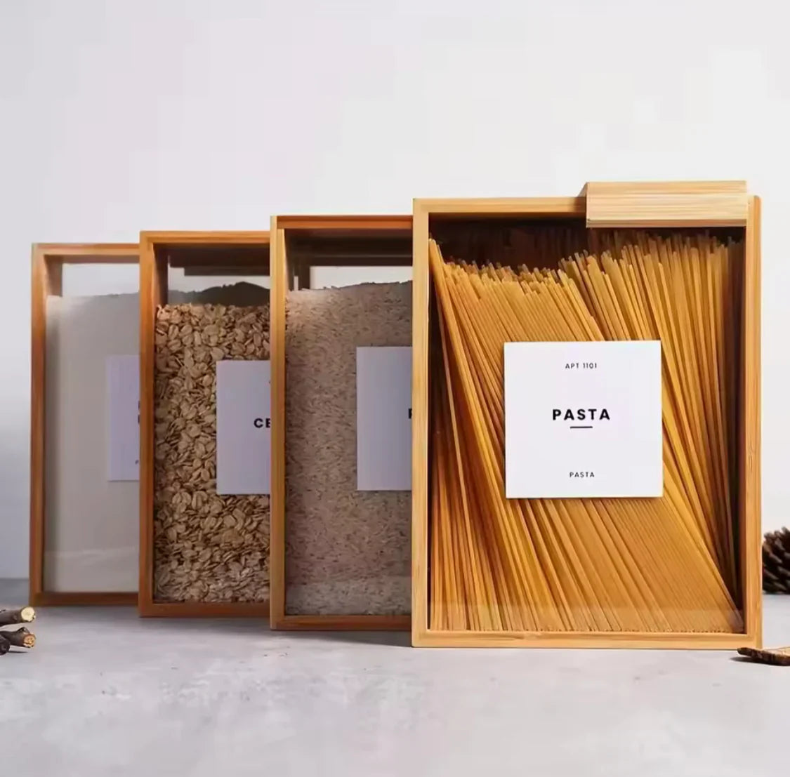 Bamboo Cereal Wood Grain Food Storage Jar, Creative Design Storage Container, Food Storage Organization