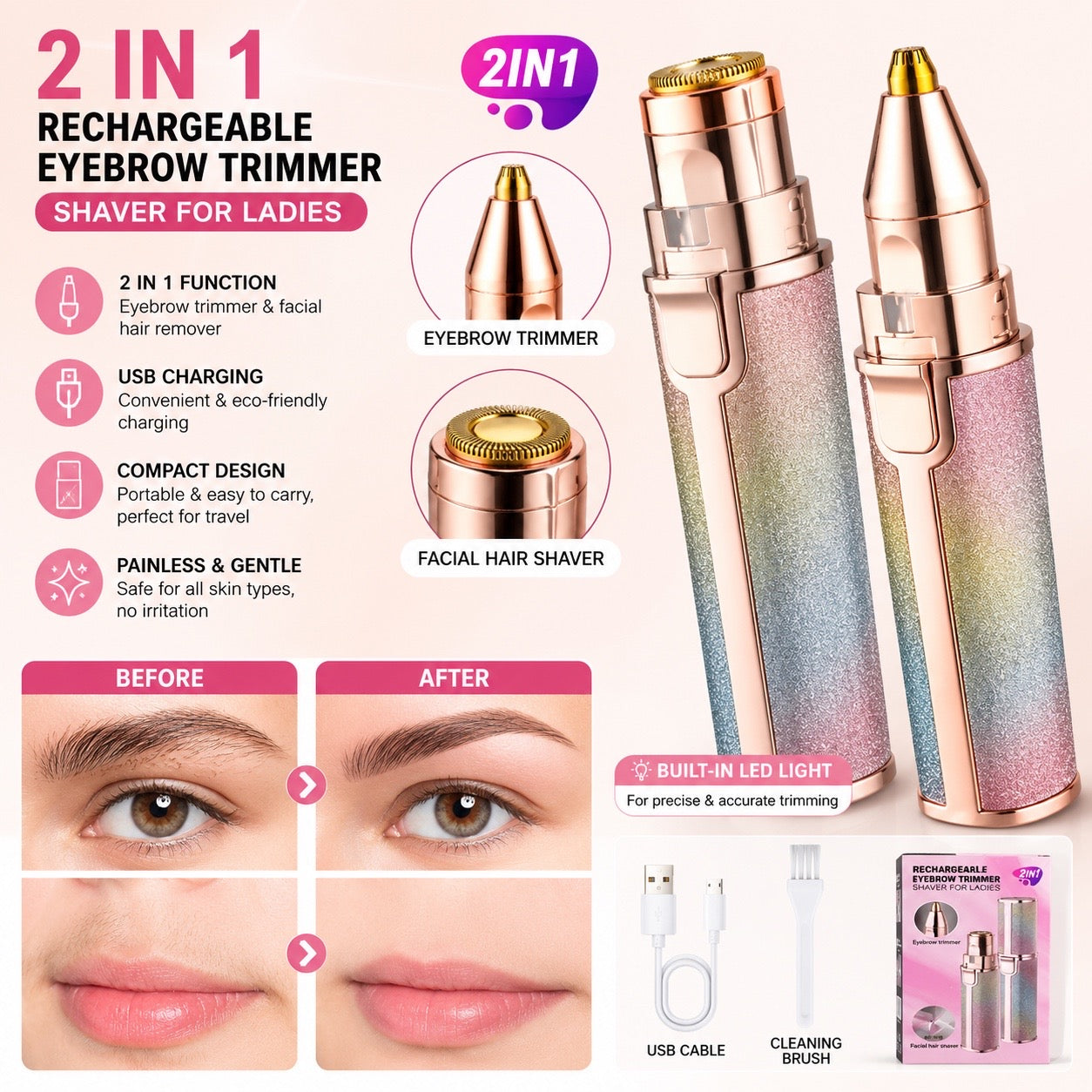 Eyebrow Trimmer & Facial Hair Remover for Women