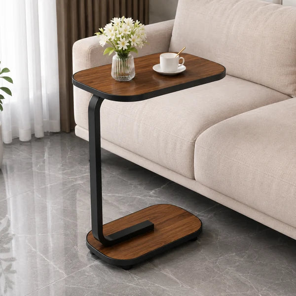 C-Shaped Rolling End Table with Wheels, Movable Sofa Side Table