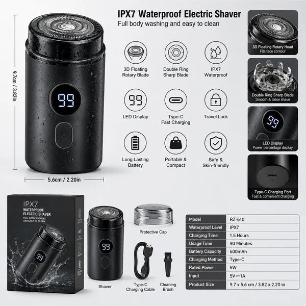 Pocket Size Electric Shaver with LED Display, USB Rechargeable