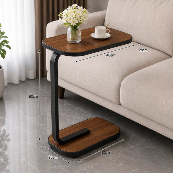 C-Shaped Rolling End Table with Wheels, Movable Sofa Side Table