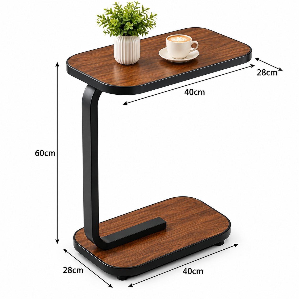 C-Shaped Rolling End Table with Wheels, Movable Sofa Side Table