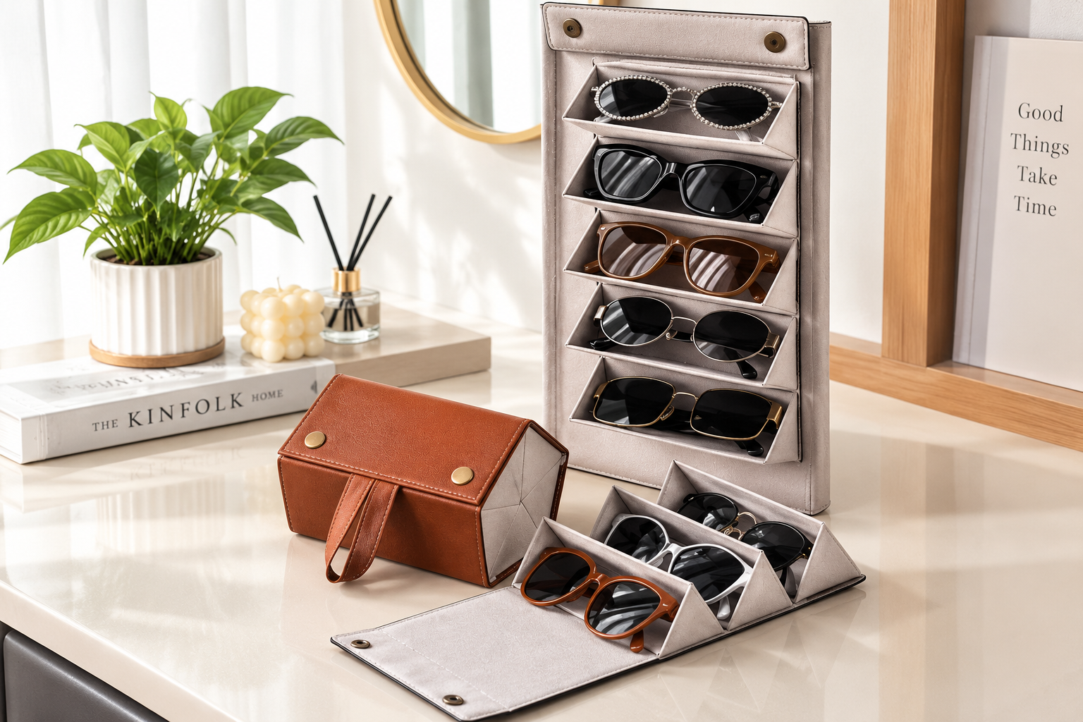 Foldable Leather Sunglasses Organizer  Portable Travel Case