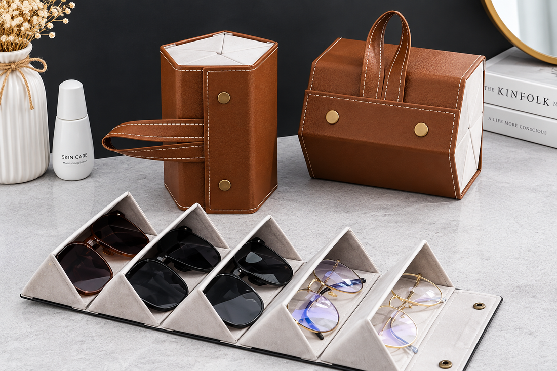 Foldable Leather Sunglasses Organizer  Portable Travel Case