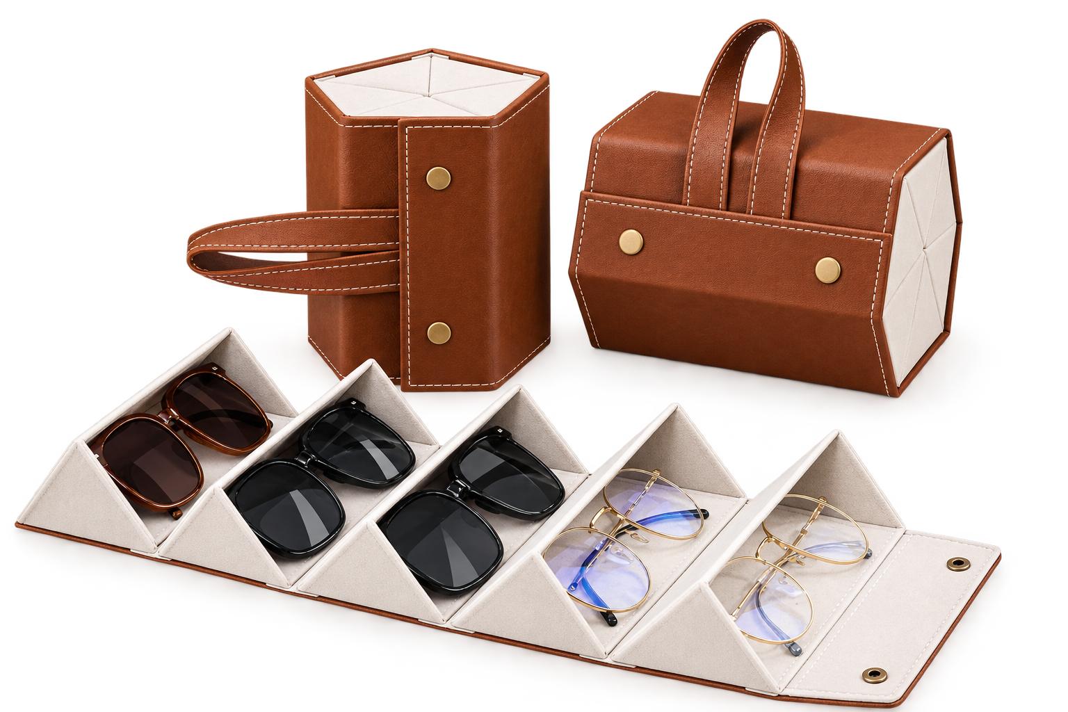 Foldable Leather Sunglasses Organizer  Portable Travel Case