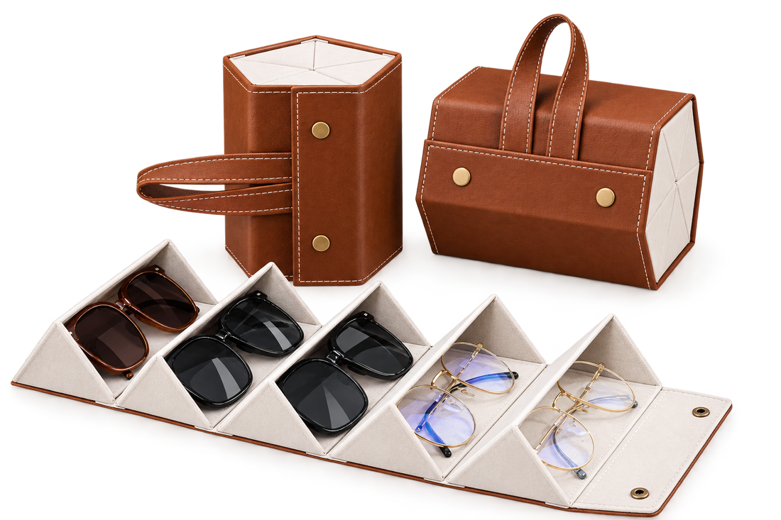 Foldable Leather Sunglasses Organizer  Portable Travel Case