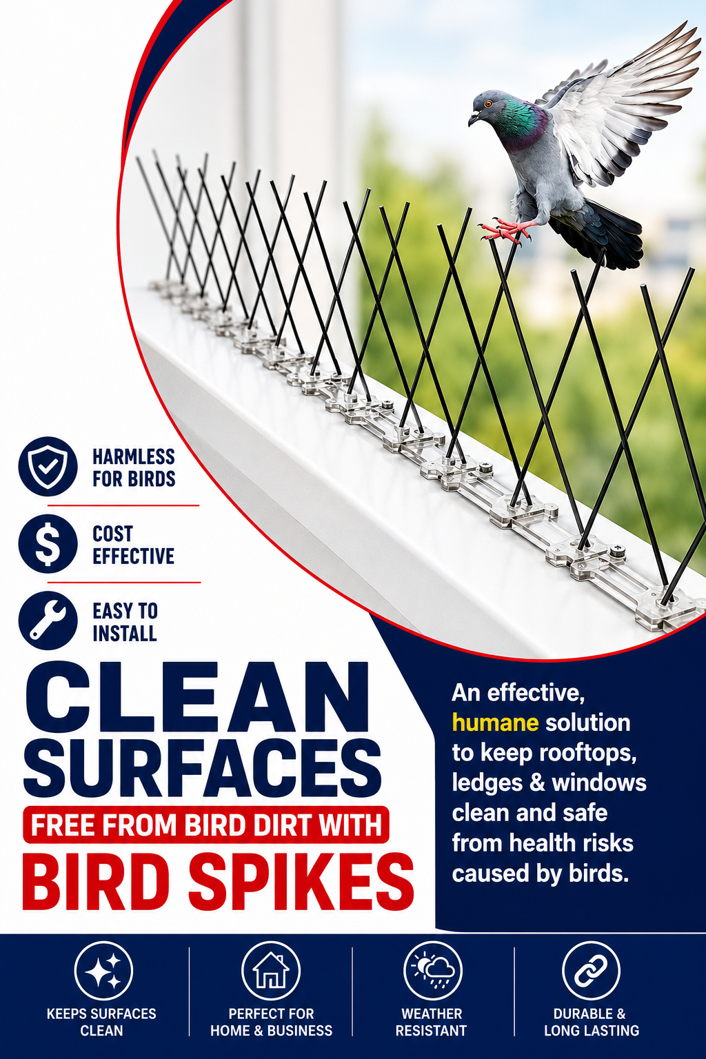 Stainless Steel and Plastic Bird Spikes