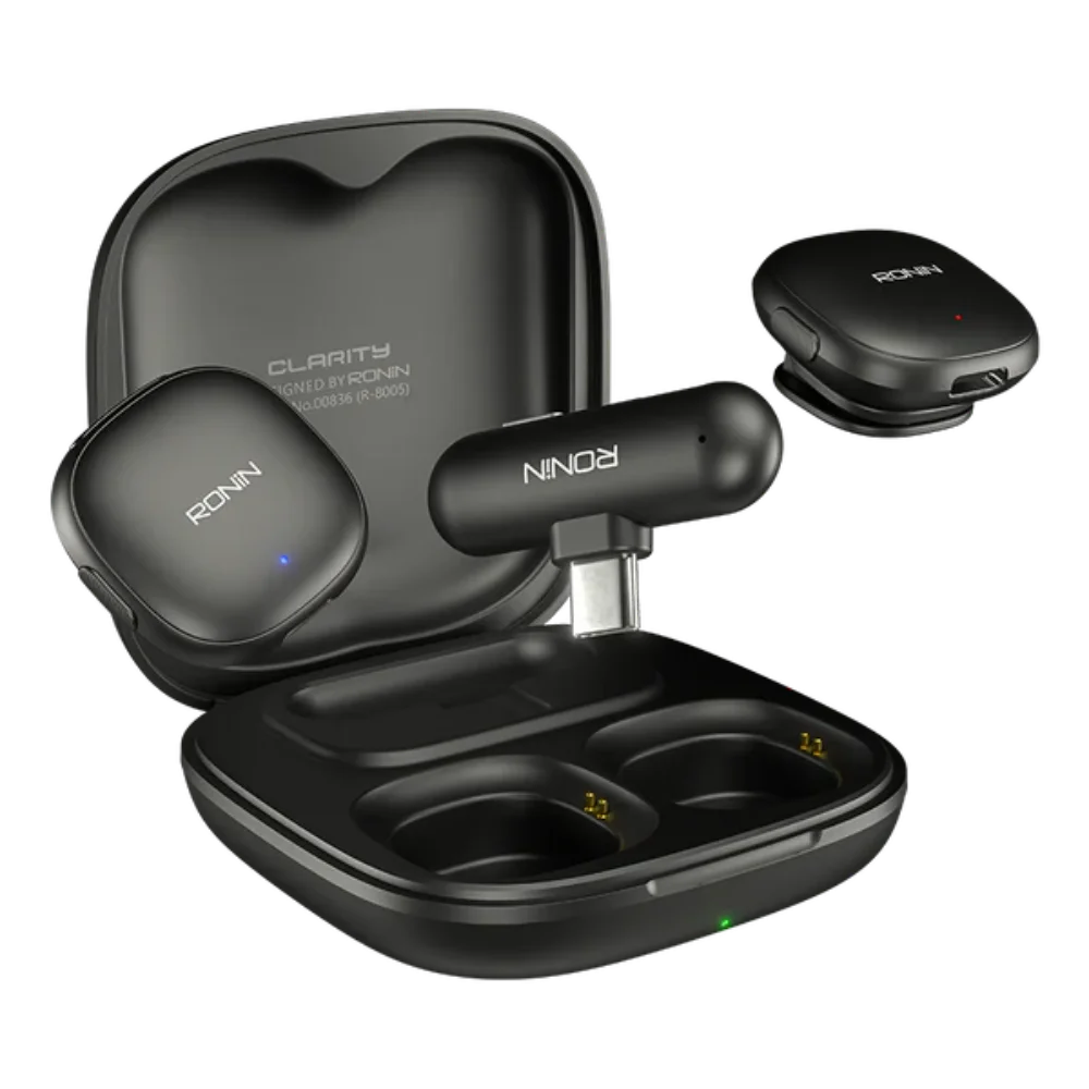 Ronin R-8005 Clarity Dual Wireless Vlogging Microphone – Dual Mic Setup, AI Noise Cancellation, 8-Hour Battery & Plug-and-Play for iPhone & Type-C –