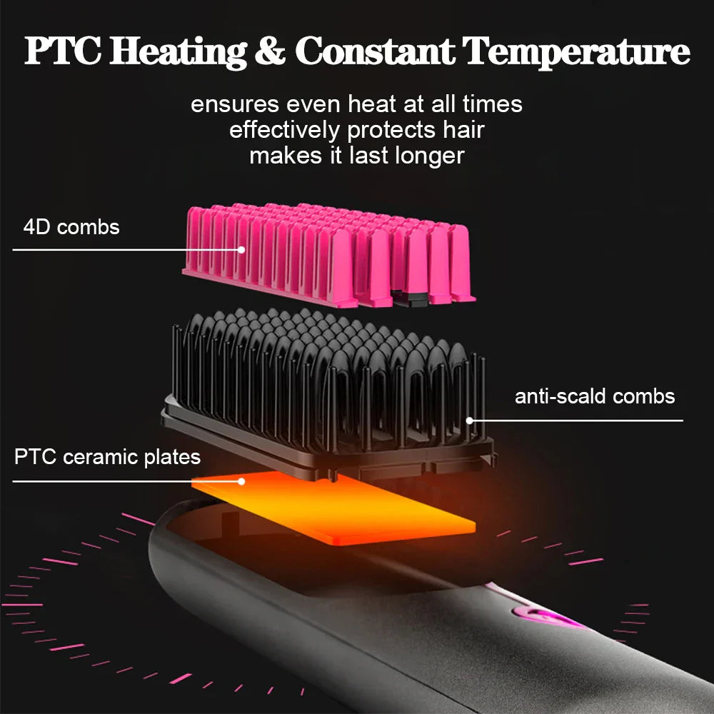 Wireless Hair Straightener  Brush