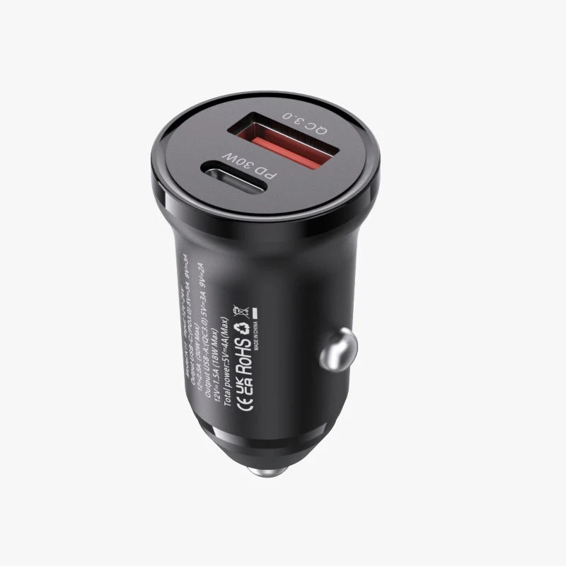 Login Vention Car Charger | K11B0 | 30W Two-Port USB C+A PD Quick Charger Car Charger Black ABS type